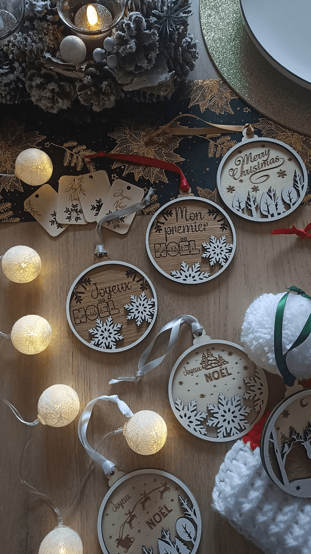 Boule - Joyeux Noël - Bois chêne 
